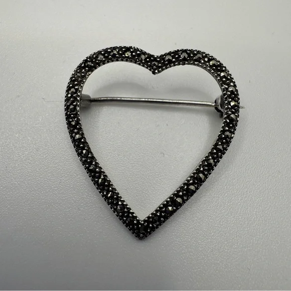 Vintage Sterling Silver Brooch Pin .925 Marcasite - Picture 5 of 7